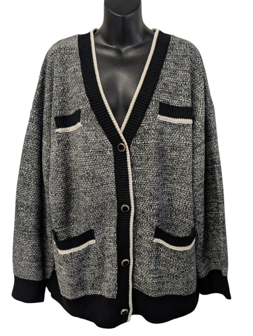 Dokotoo Men's Size XL Black White Marled Knit Button Cardigan NWT Pockets NWT
